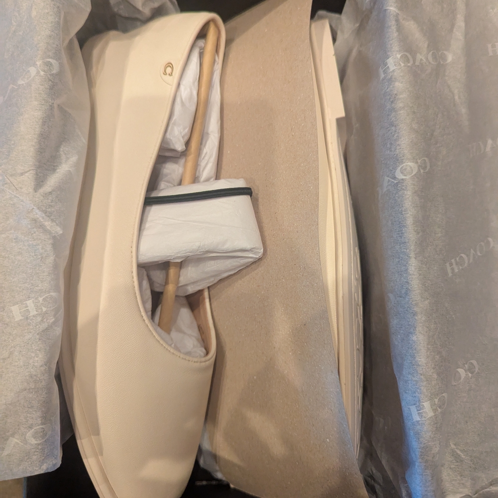 Coach Cream Leather Ballet Flat with Black Strap - Picture 7 of 8